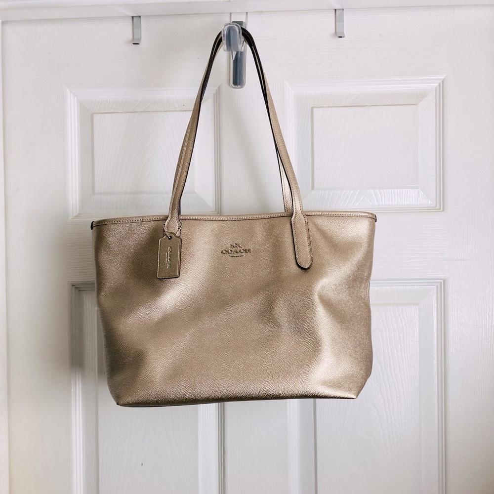 Coach Leather Tote Warm Grey Platinum F880S7